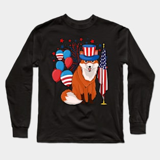 Patriotic American Fox Animal Lover USA Flag US 4th Of July Long Sleeve T-Shirt